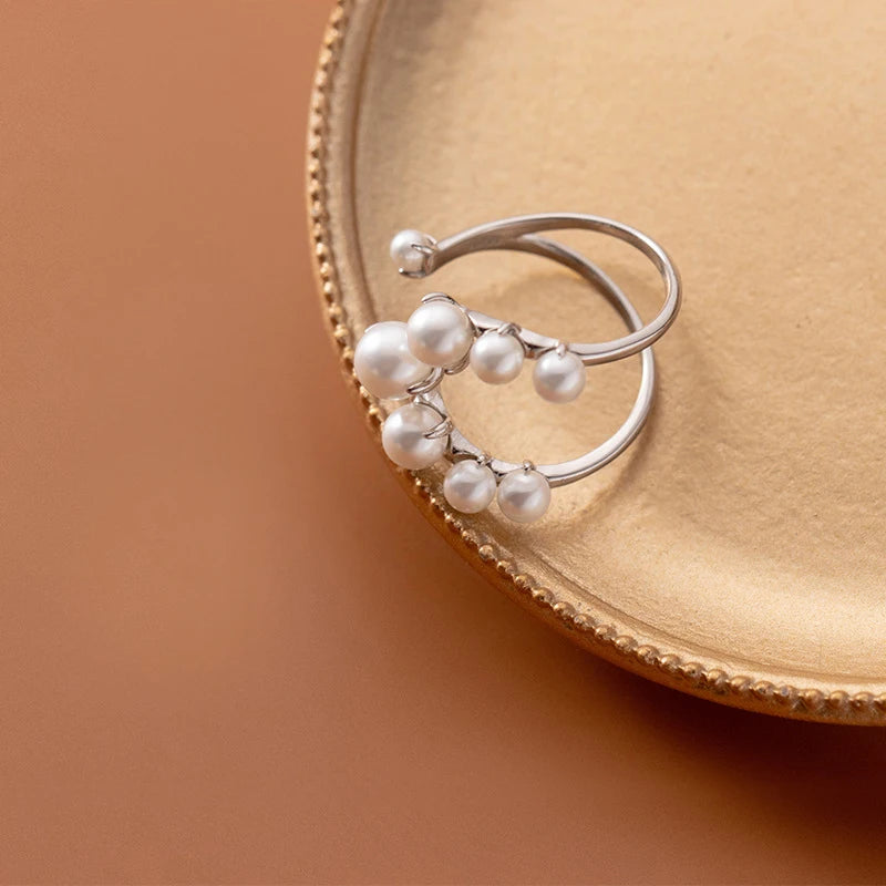 Chic Pearl Geometric Adjustable Ring