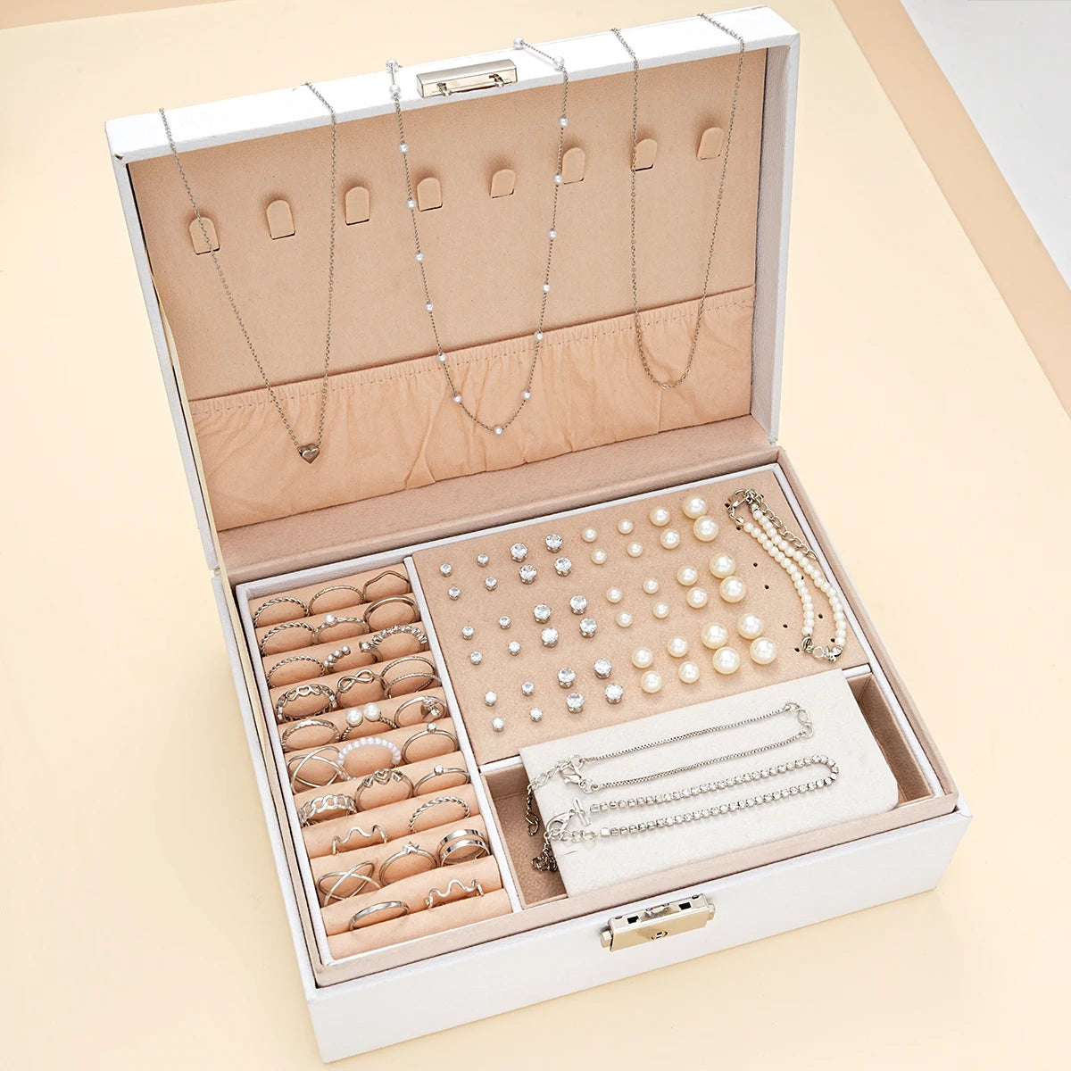 Timeless Charm: 59-Piece Silver Jewelry Set with Pearls