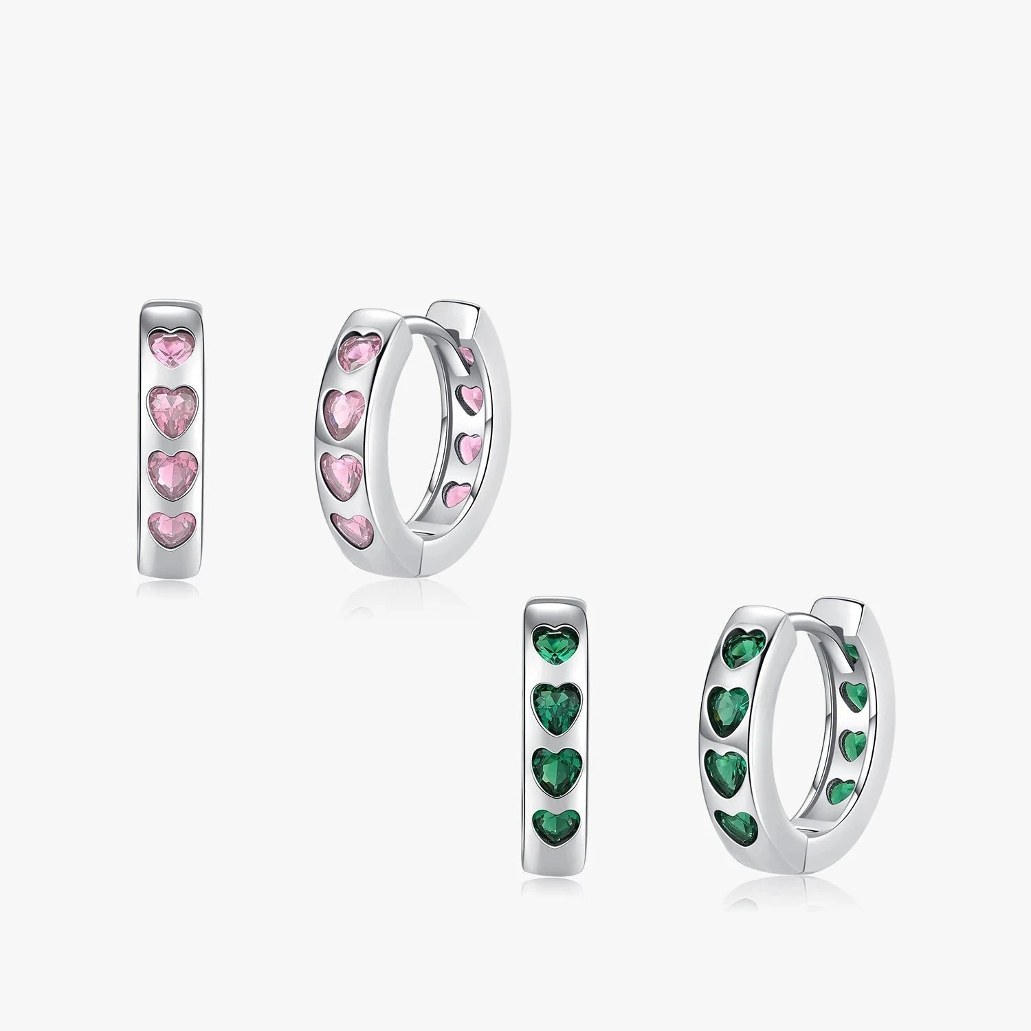 Chic Pink & Green Hearts Zirconia Hoop Earrings