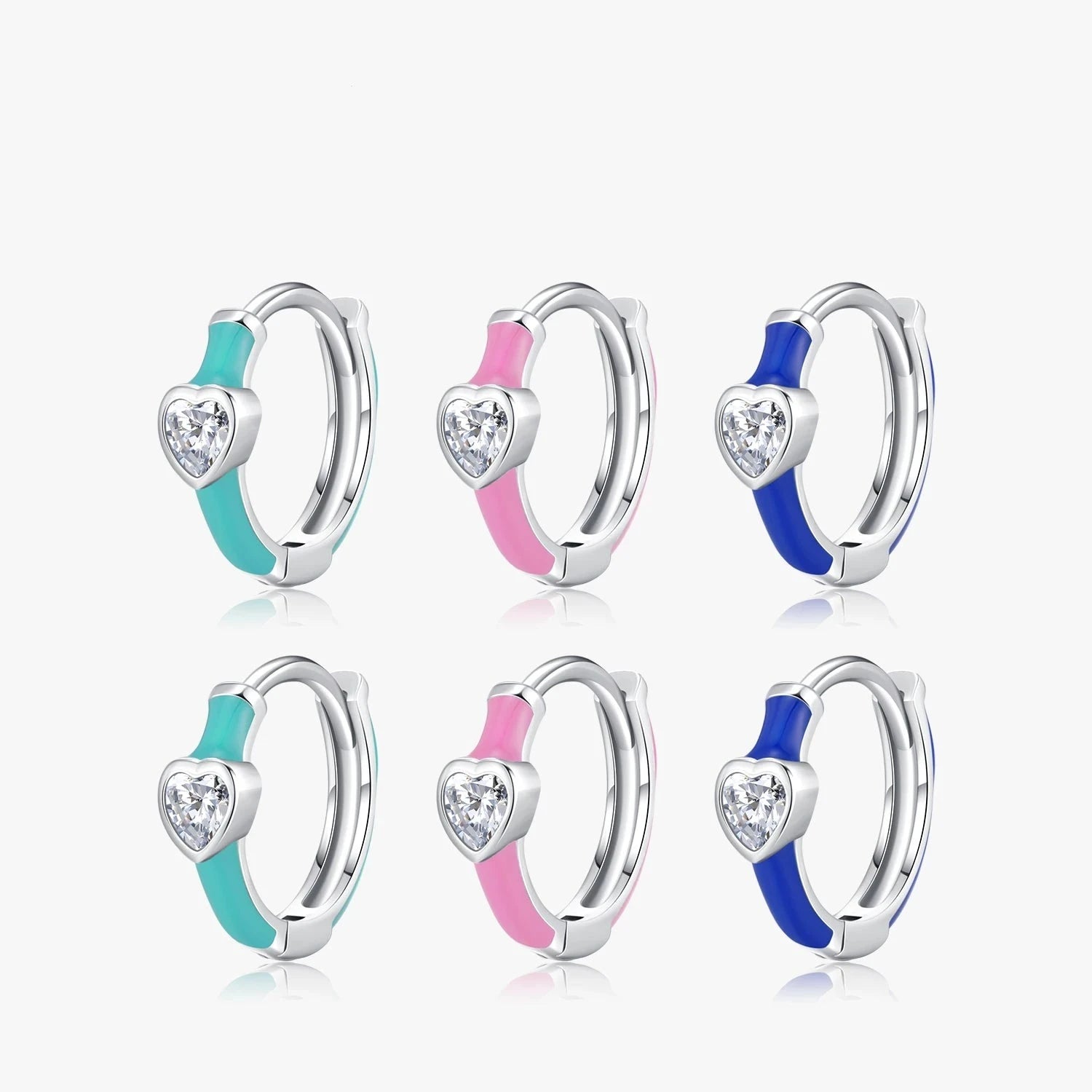 Klein Blue Enamel Heart CZ Hoop Earrings